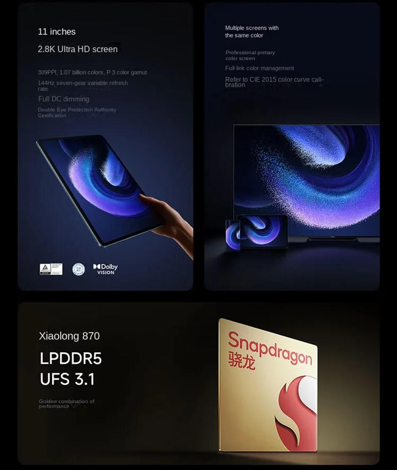 Description Picture 3 of itemXiaomi Mi Pad 6 PRO English version Tablet Snapdragon 8+ 11 Inch 144Hz 2.8K Display 8600mAh 67W Fast Charger Android 13 MIUI 14