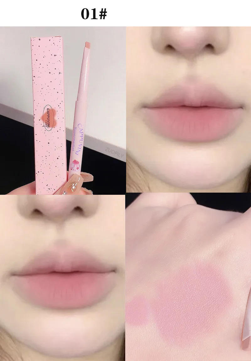 Description Picture 6 of item5 Colors Matte Lip Liner Lipstick Pen Long Lasting Non-stick Cup Waterproof Smooth Soft Velvet Lipliner Pencil Makeup Cosmetics