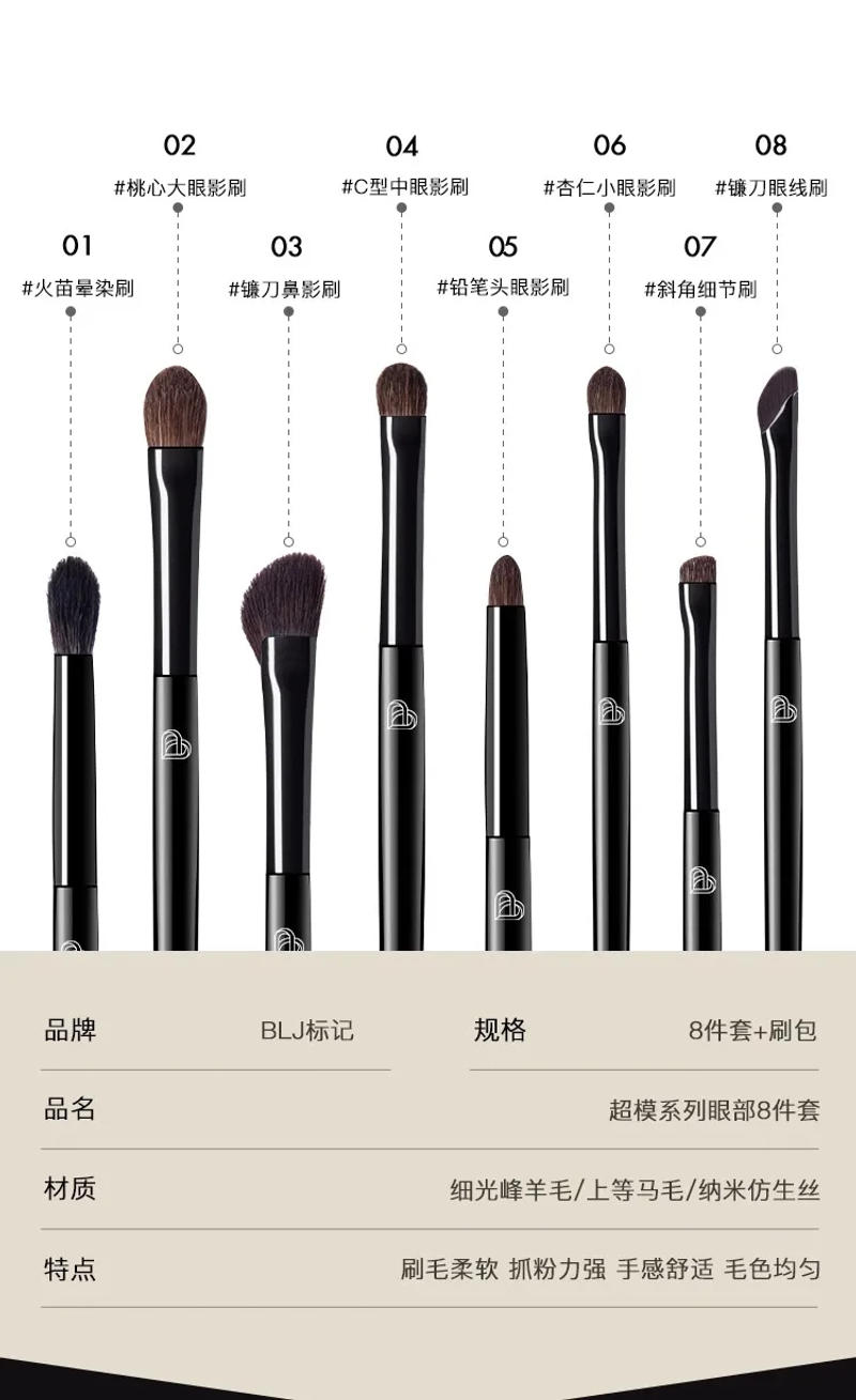 Description Picture 5 of itemBLJ 8pcs Makeup Brush Set Eye Shadow Detail Brush Eyes Halo Dye Eyebrow Powder Brush Professional Makeup Tool Set