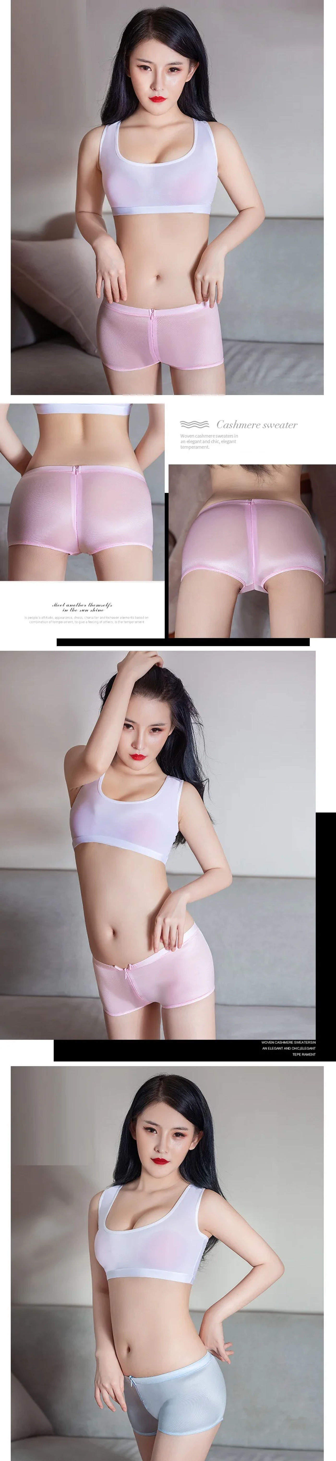 Description Picture 4 of itemSexy Glossy High Cut Boxer for Women Transparent Zipper Open Crotch Mini Shorts Low Waist High Elastic Multicolor Short Panties