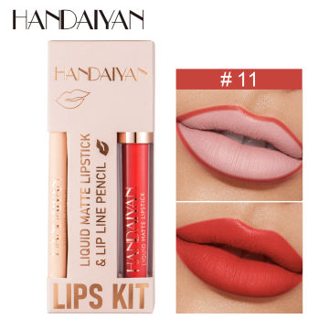 HANDAIYAN Matte Lipstick Beauty Lip Gloss Don't Touch The Cup Batons Mate Frete Gratis Velvet 2-In-1 Women's Cosmetics Set