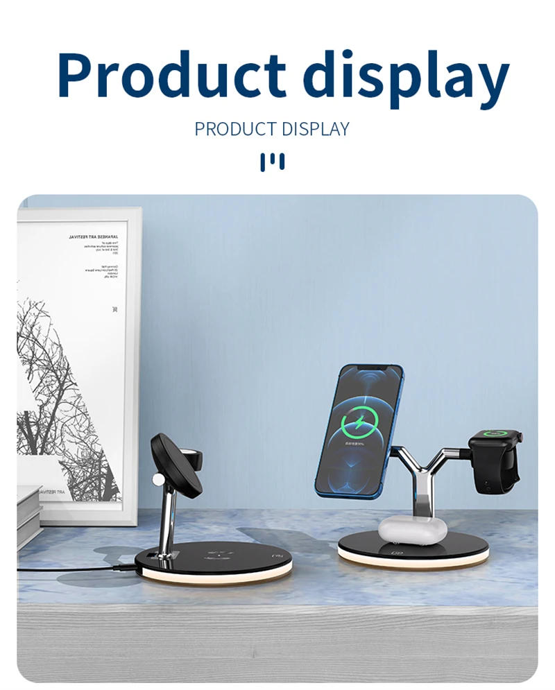 Description Picture 2 of item3 in 1 Magnetic Wireless Charging Station Mag-Safe Fast Wireless Charger Stand for iPhone 14 13 12 Pro Max Watch 8 7 Airpods Pro