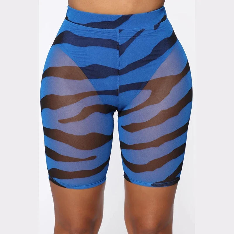 Description Picture 5 of itemOMSJ 2023 New Fashion Neon Color Women's Mesh Zebra Print Shorts Ladies Sexy Clubwear Sheer Mesh See Through High Waist Shorts