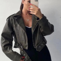 RARF Women's new vintage wash to do old short lapel long sleeve loose pu imitation leather jacket coat