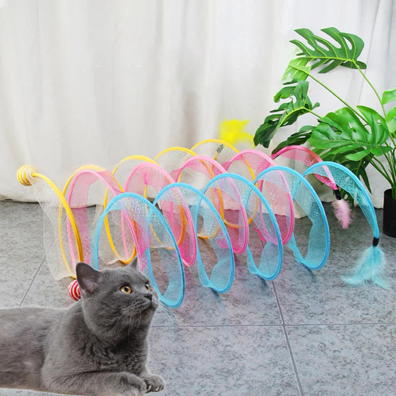 Description Picture 2 of itemFun And Entertaining S-Type Elastic Mesh Tunnel Cat Foldable Storage Rolling Dragon Self Hi Toy Pink Sisal Ball Pet Fun Toy