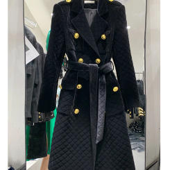 HIGH STREET Newest Fashion 2023 Designer Overcoat Women's Double Breasted Plaid Belted Velvet Long Coat