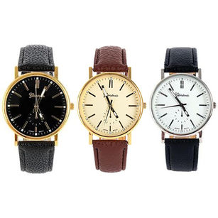 Men\'s Women\'s Round Roman Numerals Dial Faux Leather Quartz Wrist Watch