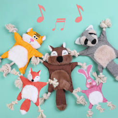 Funny Soft Plush Rope  Cute Squeaky Sound Toys Fox Squirrel Grizzly Bear Chew Dog Toy Accessories Supplies Cotton Knot Vocal Toy