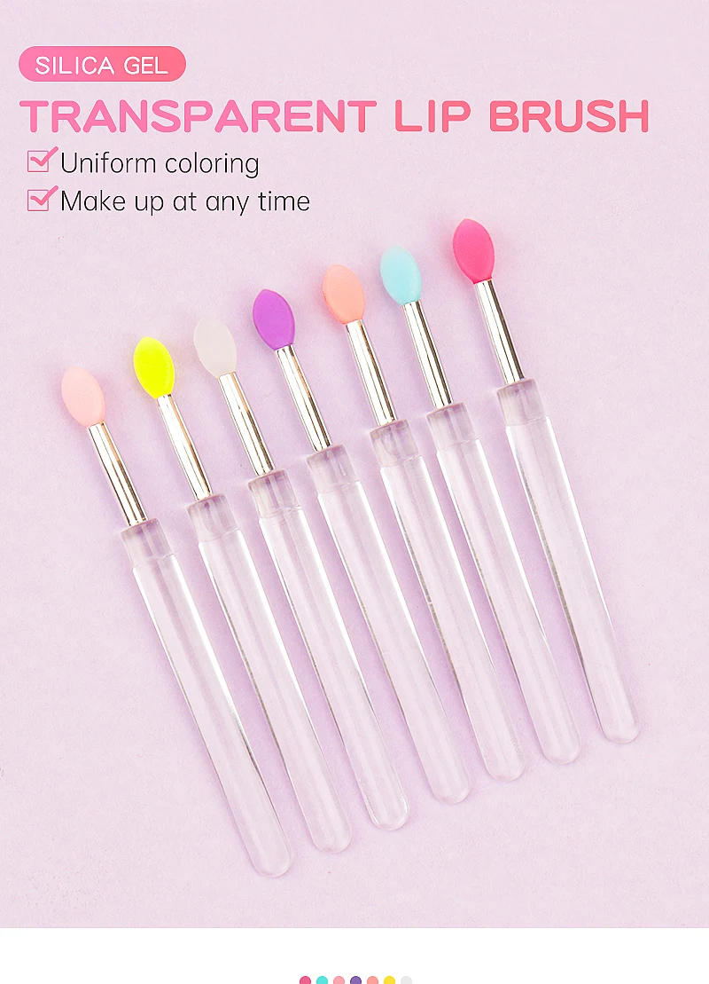 Description Picture 2 of item10pcs Soft Silicone Lipstick Brush Lip Stick Applicator Portable Clear Handle Clean Microbrush Lipgloss Makeup Brush Beauty Tool
