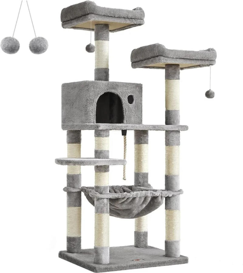 Description Picture 2 of itemFEANDREA Cat Tree, Cat Tower for Indoor Cats, 56.3-Inch Cat Condo with Scratching Posts, Hammock, Plush Perch,Light Gray UPCT15W