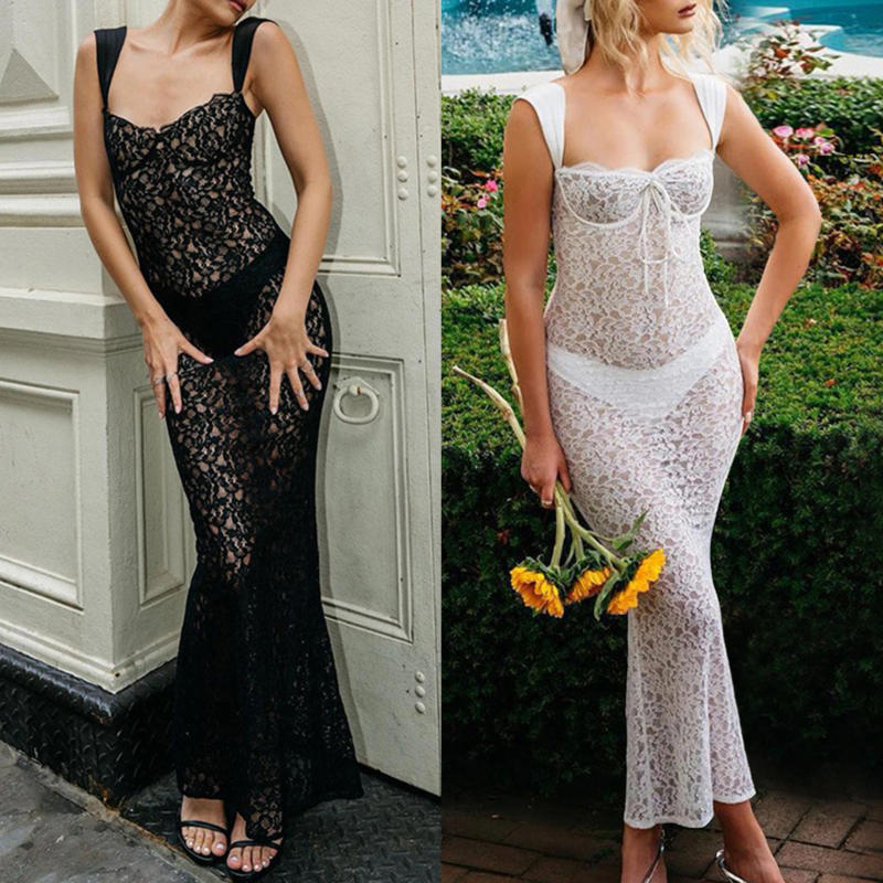 Description Picture 5 of itemBodycon Dress Solid Color Square Neck Women Spaghetti Strap Dress Backless Sleeveless Long Dress Zipper Closure Vacation Outfit