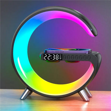 Multifunction Wireless Charger Stand Pad with Speaker RGB Night Light Fast Charging Station for iPhone 14 13 12 Samsung S21 S20