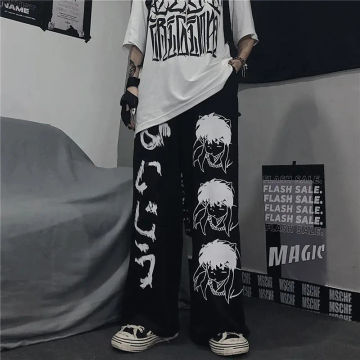 Anime Japanese Printed Wide Leg Pants Men Women Sweatpants Unisex Hip Hop Gothic Retro Casual Jogging Trousers Male Streetwear