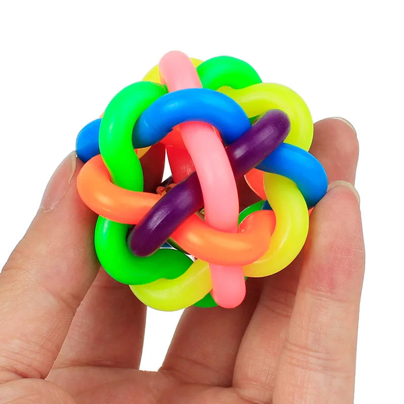 Description Picture 5 of item1Pcs Sepak Takraw Cat Dog Parrot Chewing Toy Colorful Rubber Training Chew Rainbow Ball Bell Squeaky Sound Toy Pet Accessories