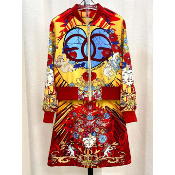 BURRYCO 2023 Autumn Women's New Fashion Print Heavy Work Beaded Casual Jacket Skirt