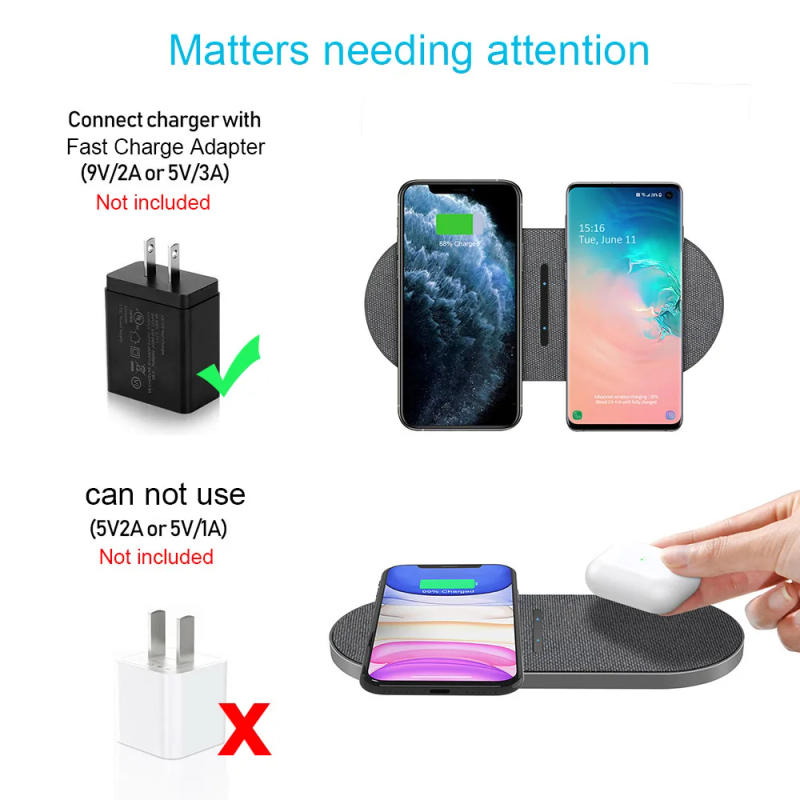 Description Picture 5 of itemFDGAO 40W Dual 20W Wireless Charger for iPhone 14 13 12 11 Pro XS XR X 8 Samsung S23 S22 Airpods 3 Pro 2 In 1 Fast Charging Pad