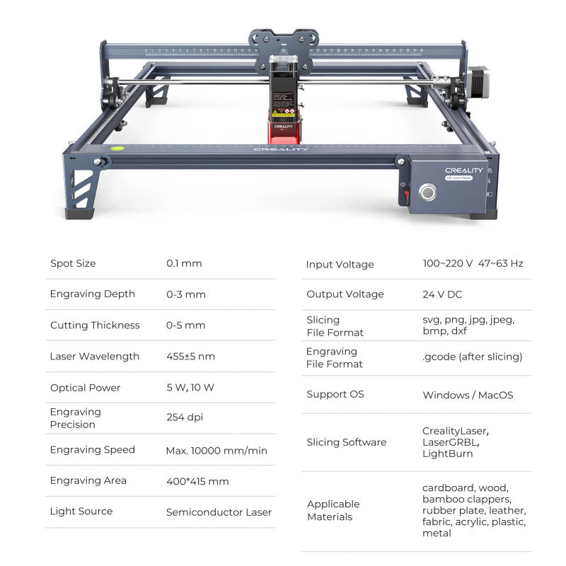 Description Picture 5 of itemCreality CR-Laser Falcon Laser Engraver 5/10W Compression Spot Quick Focus Anodized Aluminum Alloys Structure Built-In Leveler