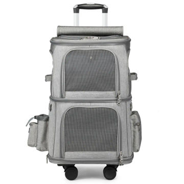 Double Layer Removable Rolling Wheels Small Animals Carrier for 2 Cats Dogs Breathable Comfort Trolley Travel Bag Box Supplies
