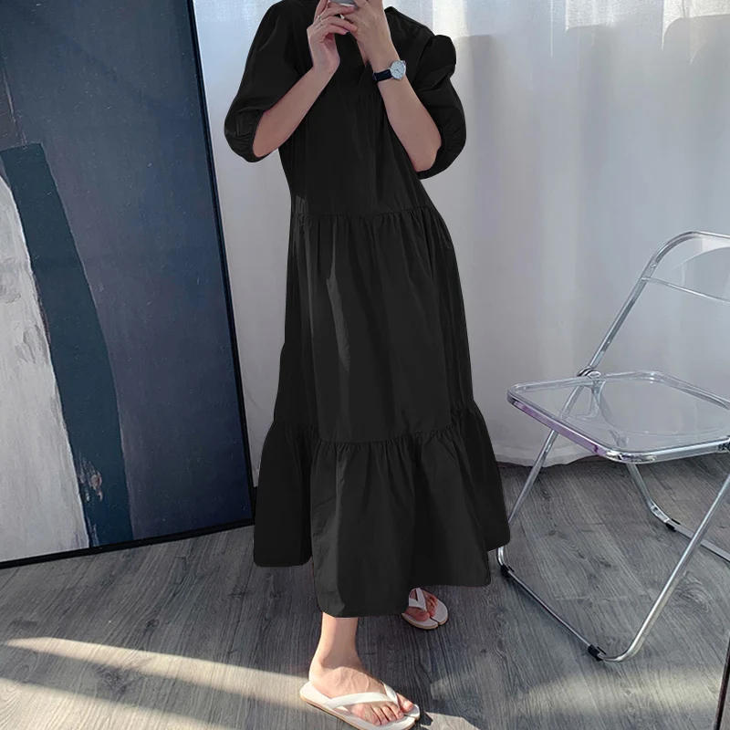 Description Picture 6 of itemZANZEA Bohemian Casual Holiday Vestidos Fashion Party Dress Summer Women V Neck Lantern Sleeve Sundress Femme White Dress Robe