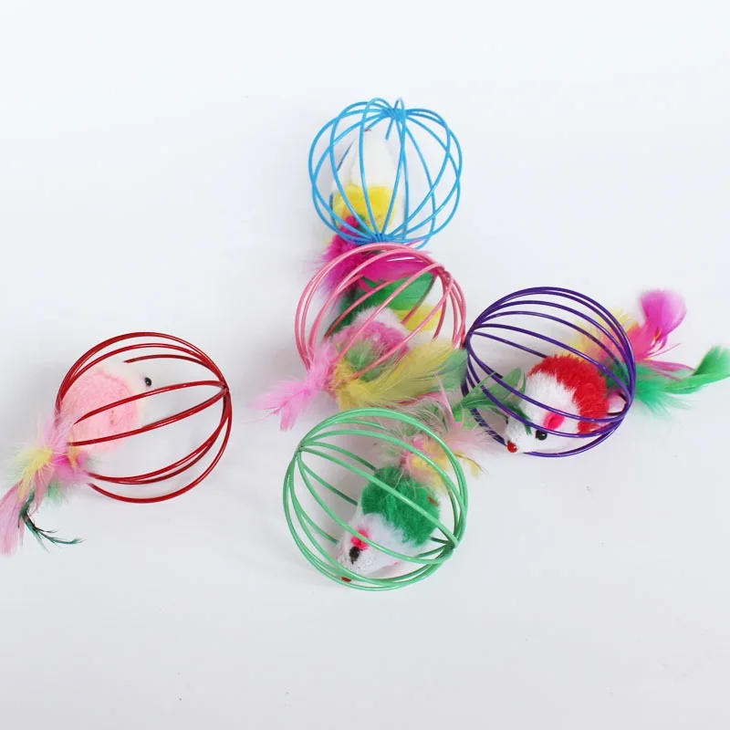Description Picture 2 of item3pcs color random Cat Toy Caged Rat Stuffed Toys Random Color Kitten Catcher Toy Dog Funny Plaything Plush Mouse in Cage Interac