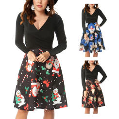 New Long Sleeve Elegant Dresses For Women Girls Christmas Printed Swing Dress Evening Party Dress Women'S Evening Dress