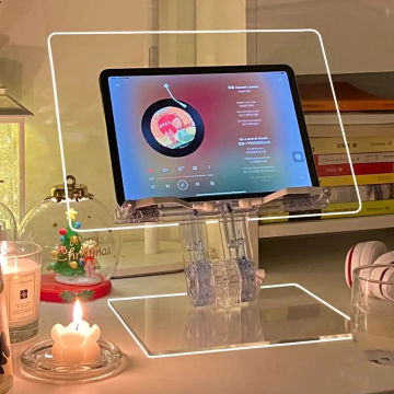 Adjustable Transparent Acrylic Tablet Stand Reading Book Holder 180 Degree Flat Bracket Support For MacBook iPad Desktop Holder