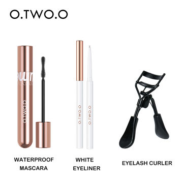 O.TWO.O 3PCs Makeup Set Mascara 4D Silk Fiber Eyeliner Gel Pencil Eye Liner Pen Long-Lasting with Eyelash Curler Gift Makeup