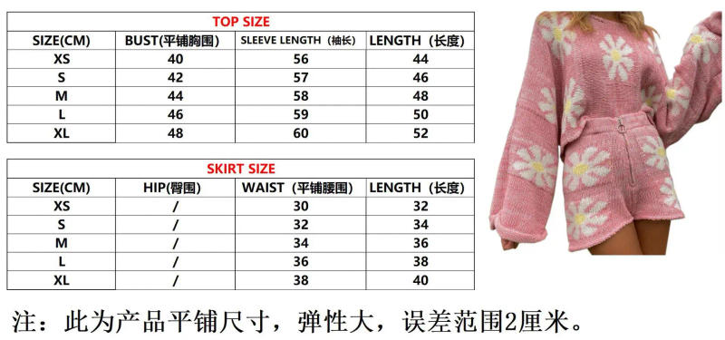 Description Picture 2 of itemNew Explosive Women Fashion Casual Color Flowers Woolen T Pullover  2 Piece Sets Womens Outfits Traf Zara Tenue Libertine Sexy