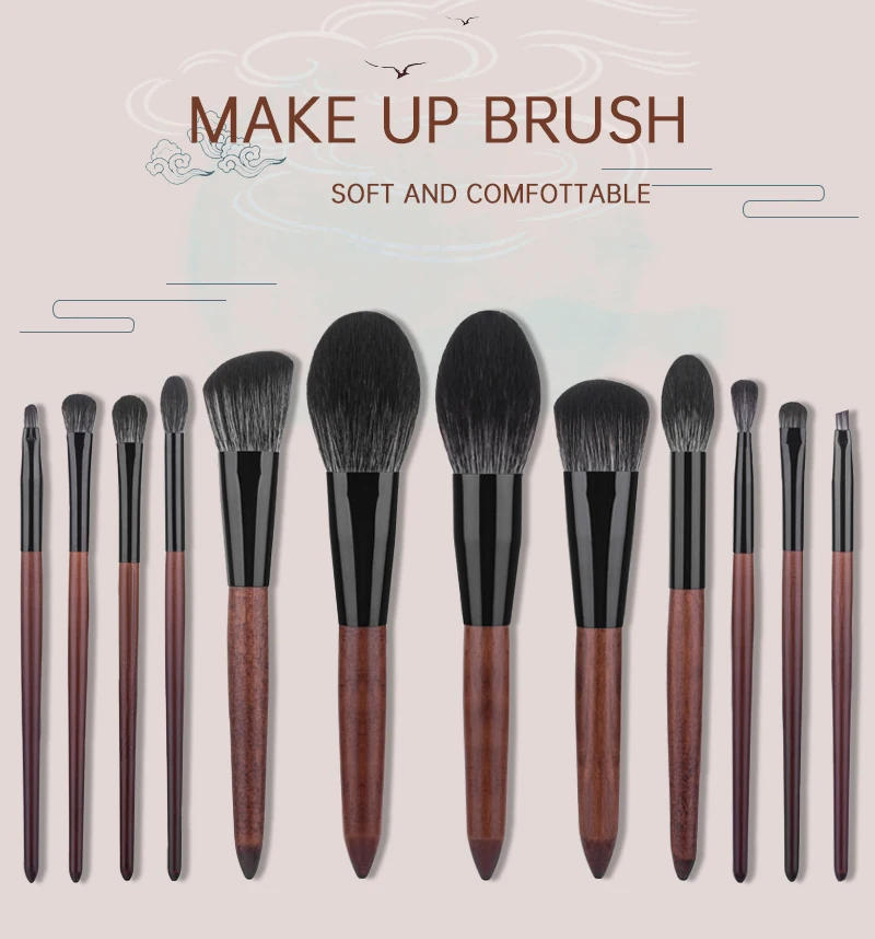 Description Picture 2 of item12pcs High Quality Makeup Brushes Set Foundation Powder Blush Eyeshadow Sponge Brush Soft Wool Fiber Hair Cosmetic Tools