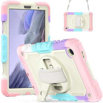 Kids Proof Silicone Tablet Case For Samsung Galaxy Tab A7 Lite 2021 T220 T225 Shockproof Cover With Rotation Hand Strap Case