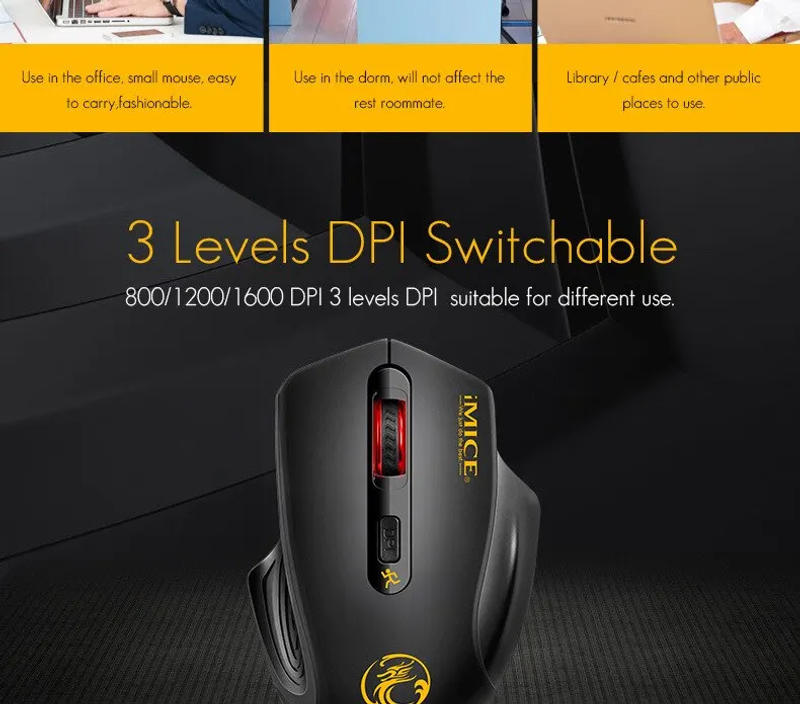 Description Picture 6 of itemIMICE G-1800 2.4Ghz Silent Mouse Bluetooth 1600DPI for Laptop Rechargeable 4 Keys Wireless Gaming Mouse USB Transmission 10m