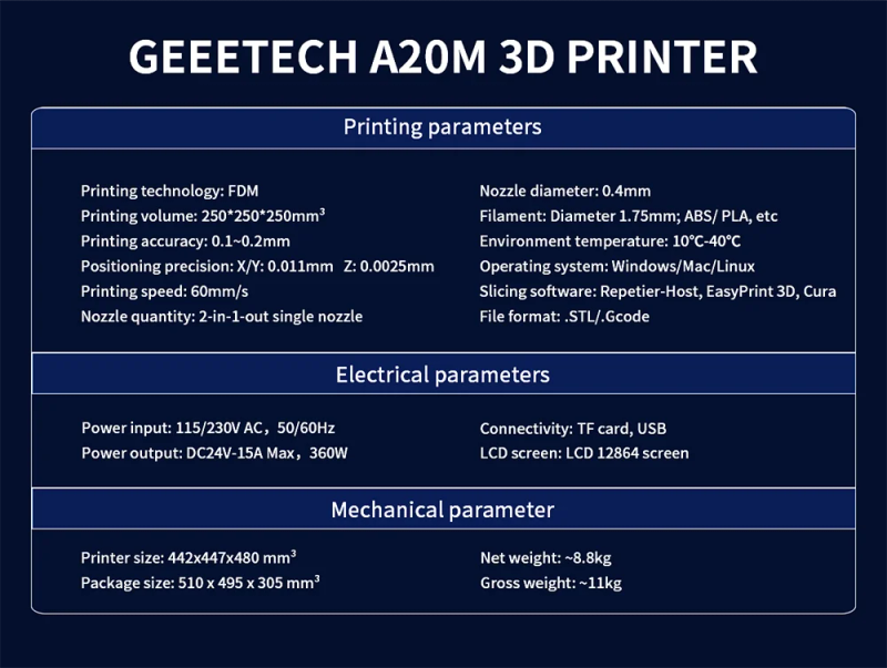 Description Picture 3 of itemGEEETECH A10M A10T/A30T 3D Printer Mix-color Upgrade GT2560 V4.0/4.1B Controlboard Open Source 220x220x250mm LCD2004 FDM CE