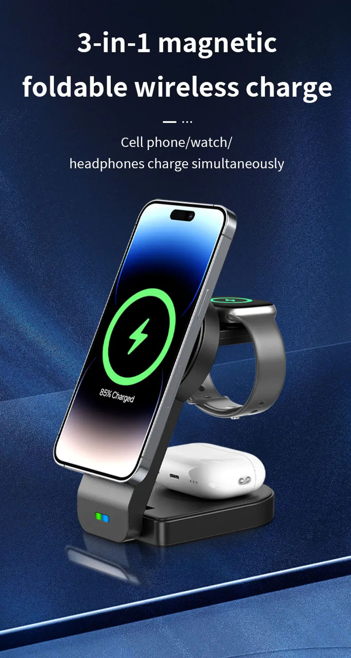 Description Picture 2 of item30W 3 in 1 Magnetic Wireless Charger Stand For iPhone 14 13 12 Pro Max Apple Watch  Airpods Pro Foldable Fast Charging Station