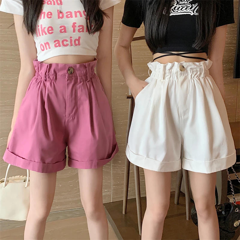 Description Picture 5 of itemAge Reduction Elastic Waist Bract Shorts Female Summer High Waist A Word Western Style Five Points Pants Loose Wide Leg Pants
