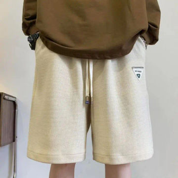 Summer Casual Men Versatile Cool Boys Loose Solid Print Patchwork Soft Button Pocket Sport Shorts Pants Student Simple Versatile