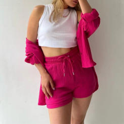 Solid Cotton Shirt Shorts Two Piece Sets Women Tracksuits Shirt With Mini Shorts Fashion Streetwear Outfits Casual Commuting Set