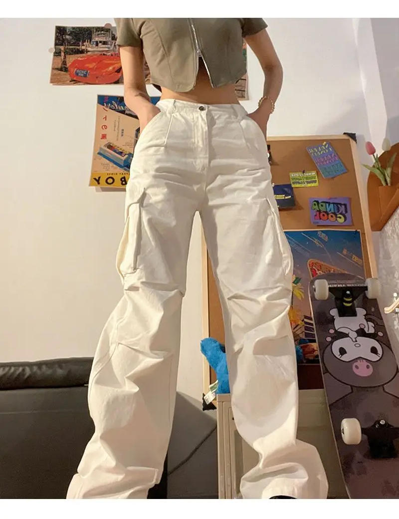 Description Picture 5 of itemDeeptown Vintage Brown Parachute Pants Women Casual White Cargo Trousers Streetwear Harajuku Oversized Female Korean Fashion New