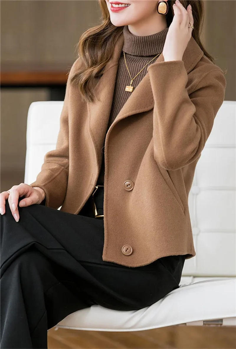 Description Picture 5 of itemFashion Woolen Coat Women Spring Autumn 2023 Short Lapel Collar Coats Loose Woolen Jackets Casual Outwear Female Overcoat