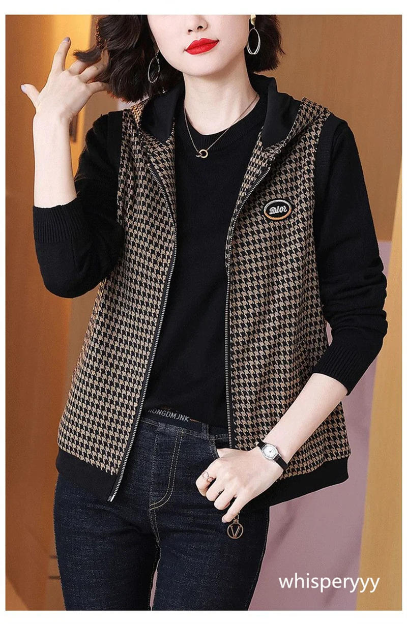 Description Picture 3 of itemHooded Vest Plaid Spring Autumn Sleeveless Jacket for Women 2023 Fashion Female Clothing Waistcoat New Outerwear Loose Casual