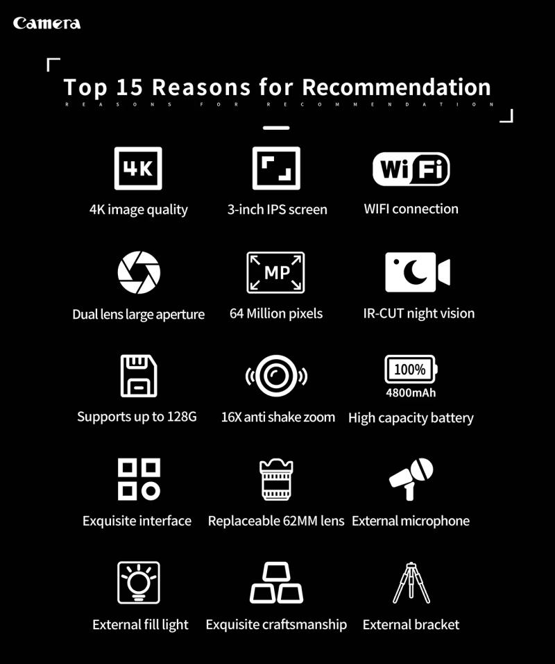 Description Picture 6 of item4K Professional Camcorder WIFI Digital HD Video Camera for Youtube Streaming Vlog Recorder 16X Time-Lapse Webcam Stabilizer Cam