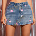 2023 Women Fashion Floral Print Split Hem Denim Skort 90s Retro Summer Sexy Jean Shorts Street Slim A-Line Skirt