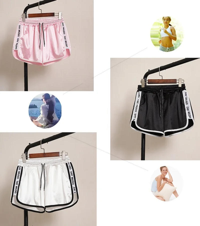 Description Picture 3 of itemJogger Letter Striped Sport Workout Shorts Ladies Lace Up Womens Elastic Waist Shorts Summer Patchwork Gym Athletic Loose Shorts