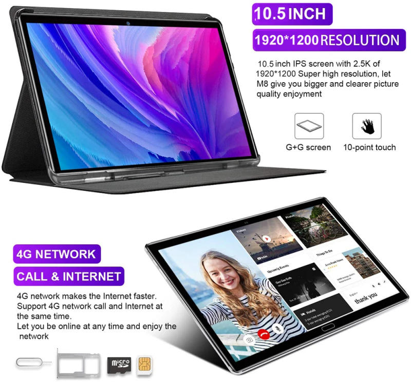 Description Picture 3 of item6GB + 128GB Face ID 4G LTE 2 in 1 Tablet PC 10.5 Inch Tablet Laptop 1920*1200 Android Tablet With Keyboard Dual SIM Card 13MP