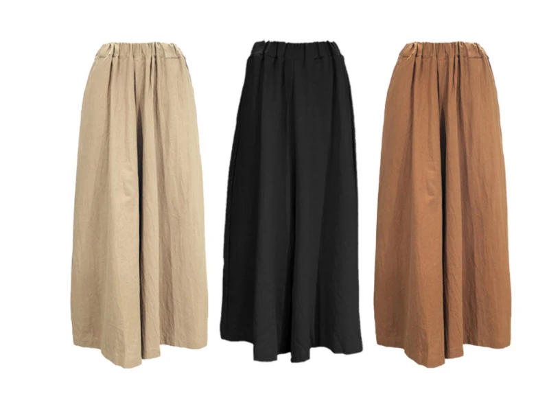 Description Picture 6 of itemJMPRS Loose Women Wide Leg Pants Summer Elastic Waist Causal Solid Linen Fashion Bottoms Pants Black Streetwear Pants New