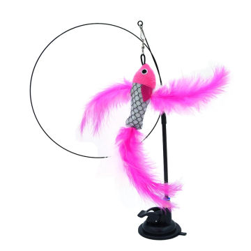 Cat Playing Teaser Wand with Suction Cup Cat Stick Interactive Toy Simulation Feather with Bell Self-hi Cat Toy Gatos Accesorios