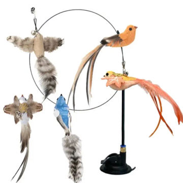 Simulation Bird Interactive Cat Teaser Toy with Suction Cup Funny Feather Bird for Kitten Play Chase Exercise Cat Toy Supplies