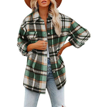 2023 AutumnWinter European and American Women's Wear Autumn/Winter Long Sleeve Polo Collar Loose Plaid Thickened Woolen Coat