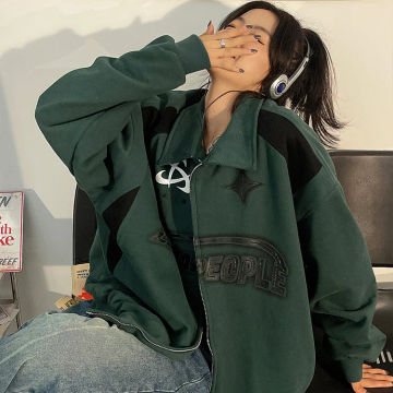 Letter Print Zipper Jacket Women American Retro Street Hip Hop Jackets For Women Oversized Korean Casual Trend Y2K Coat Women