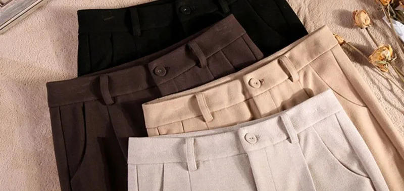 Description Picture 3 of itemLucyever Vintage Women's Woolen Pants Autumn Winter Thickened Warm Pencil Trousers Female Elegant Slim Ankle Length Harem Pants