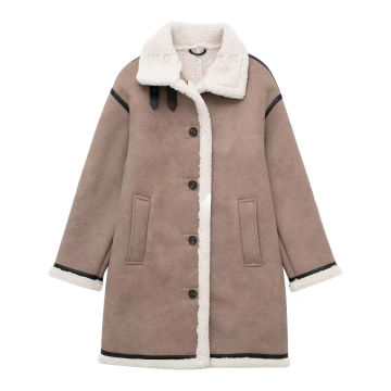 Autumn new style lapel loose-breasted mid-length coat for women